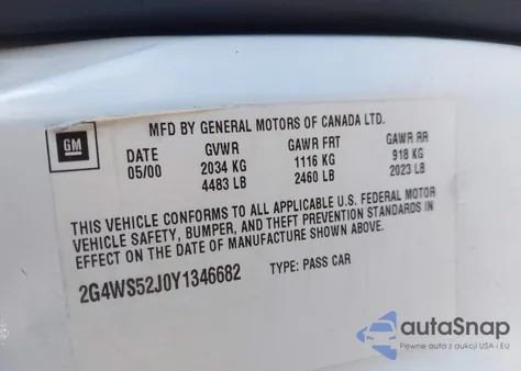 2000 Buick Century Custom из США, поврежденный, VIN 2G4WS52J0Y1346682